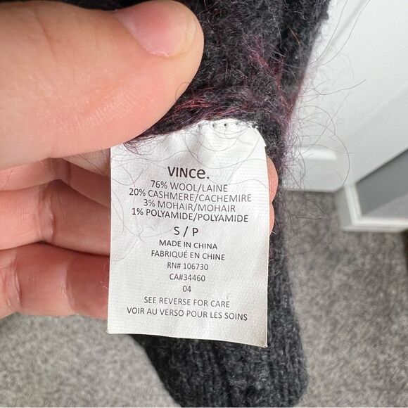 Sz S VINCE Mid-length Gray Burgundy Wool Cashmere Cardigan Sweater $425 MSRP - Picture 13 of 14